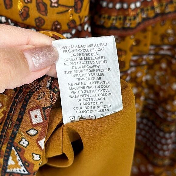 House of Harlow 1960 Boho Rust Gold Brown Ruffle TieredFloral Mini Dress Small - Picture 12 of 13